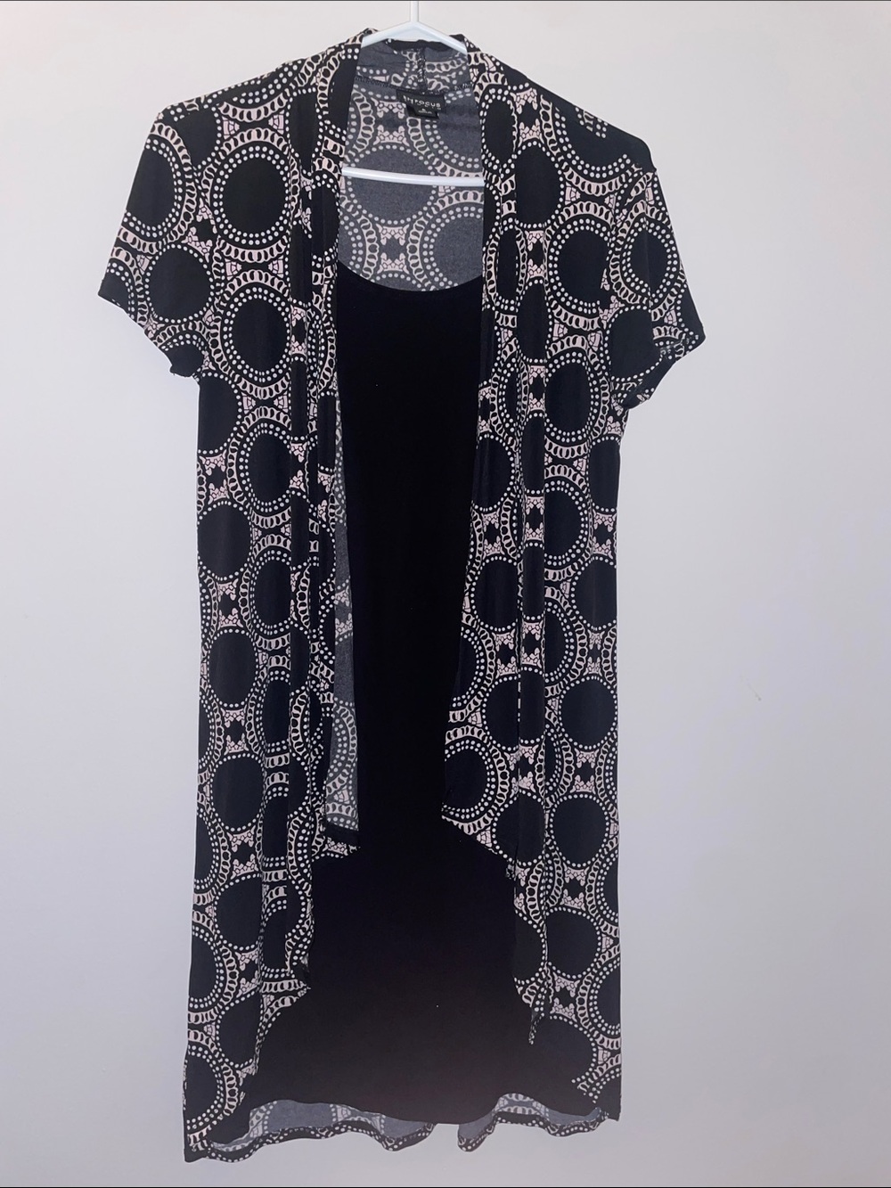 Enfocus Studio Black and Cream Printed Open Cardigan